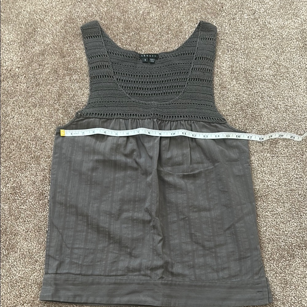 Theory Gray/Khaki Sleeveless Crochet Top